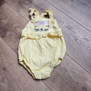Yellow Baby Romper with Cat Design